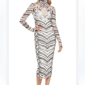 AFRM Monochrome Tiger Pattern Long Sleeve Dress